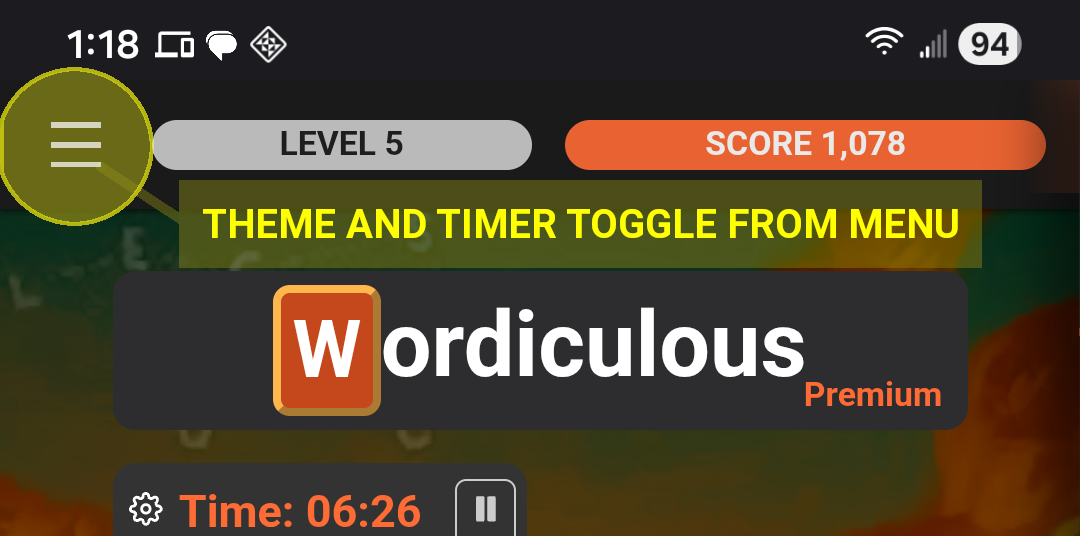 Turn off the timer or change themes from the app menu.